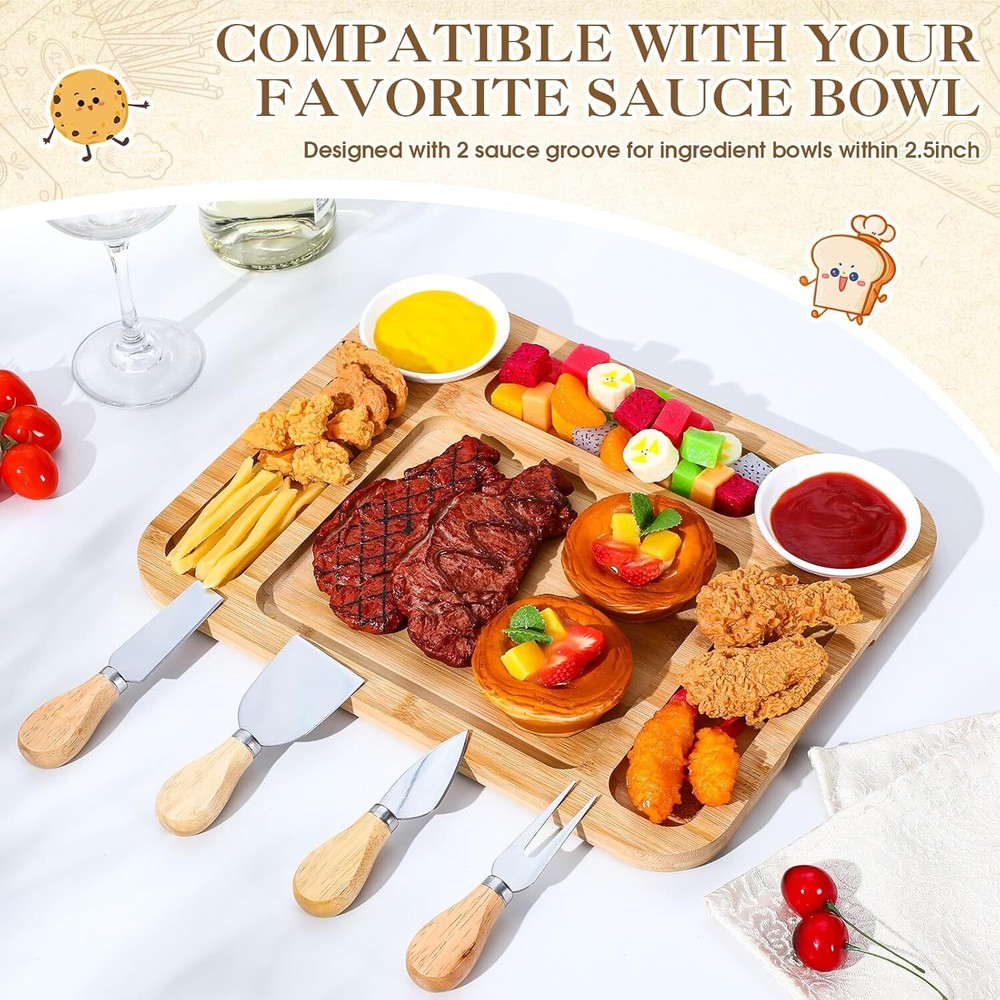 2 Sets Charcuterie Board with Lid Compartments and Handle