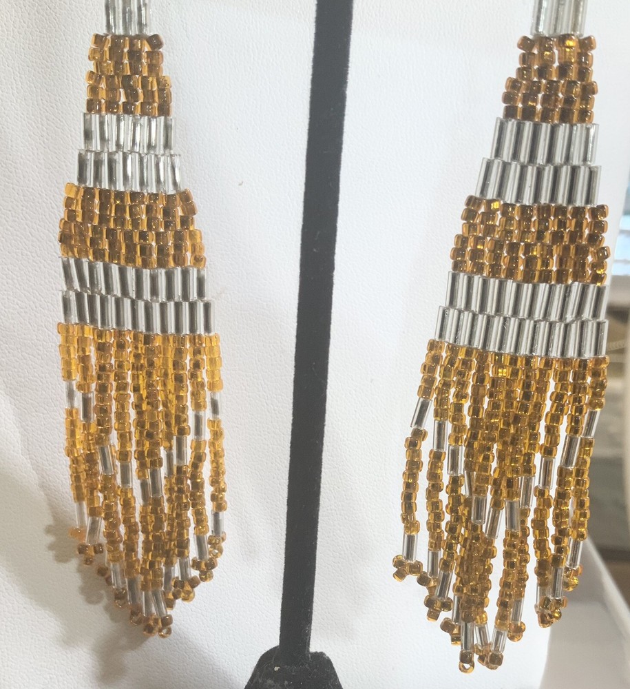 Vintage 1970s Bead Dangle Earrings 4 1/2” Drop