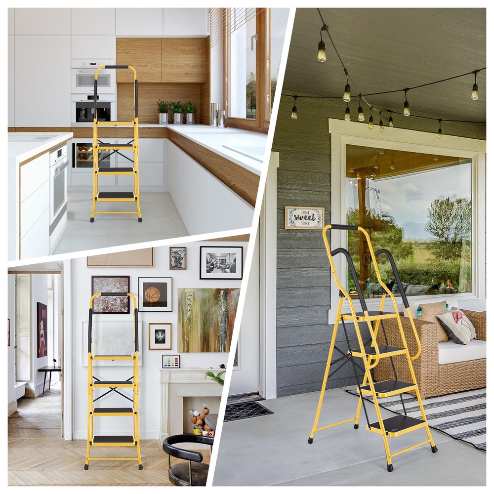 4 Step Ladder with Hankdrails,Portable Folding Step Stool withSafety Lock yellow