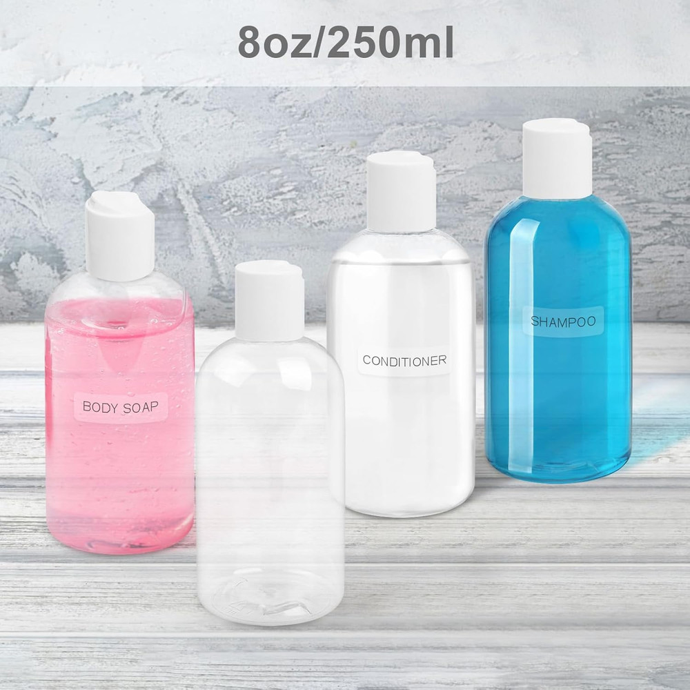 2 Pack 8 oz Plastic Bottles with white Disc Caps Clear Empty Reusable Leak-Proof
