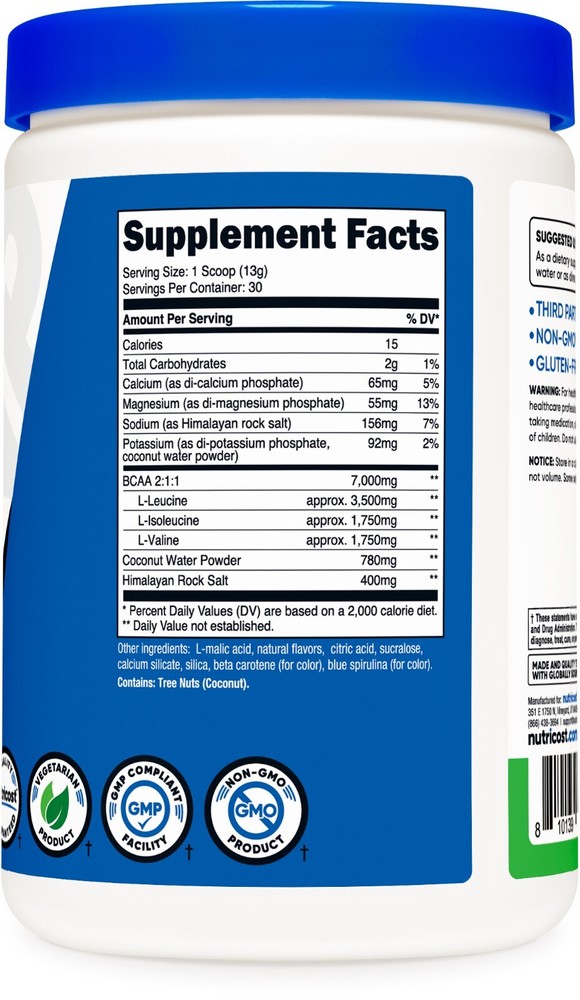 Nutricost BCAA+ Hydration Powder (Green Apple) 30 Servings
