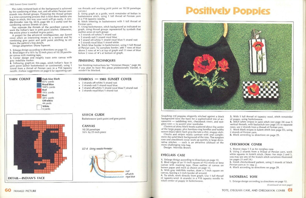 Sunset Needlepoint Techniques & Projects 1979 Stitches Christmas Stocking Pillow