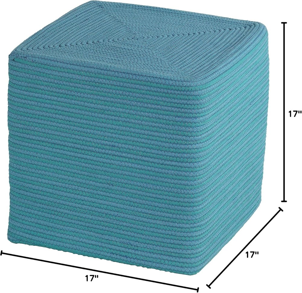 Macon Square Rope Pouf Ottoman Aqua