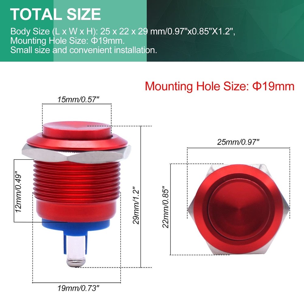 3A Waterproof Red Momentary Push Button Switch for Car Modification – 19mm