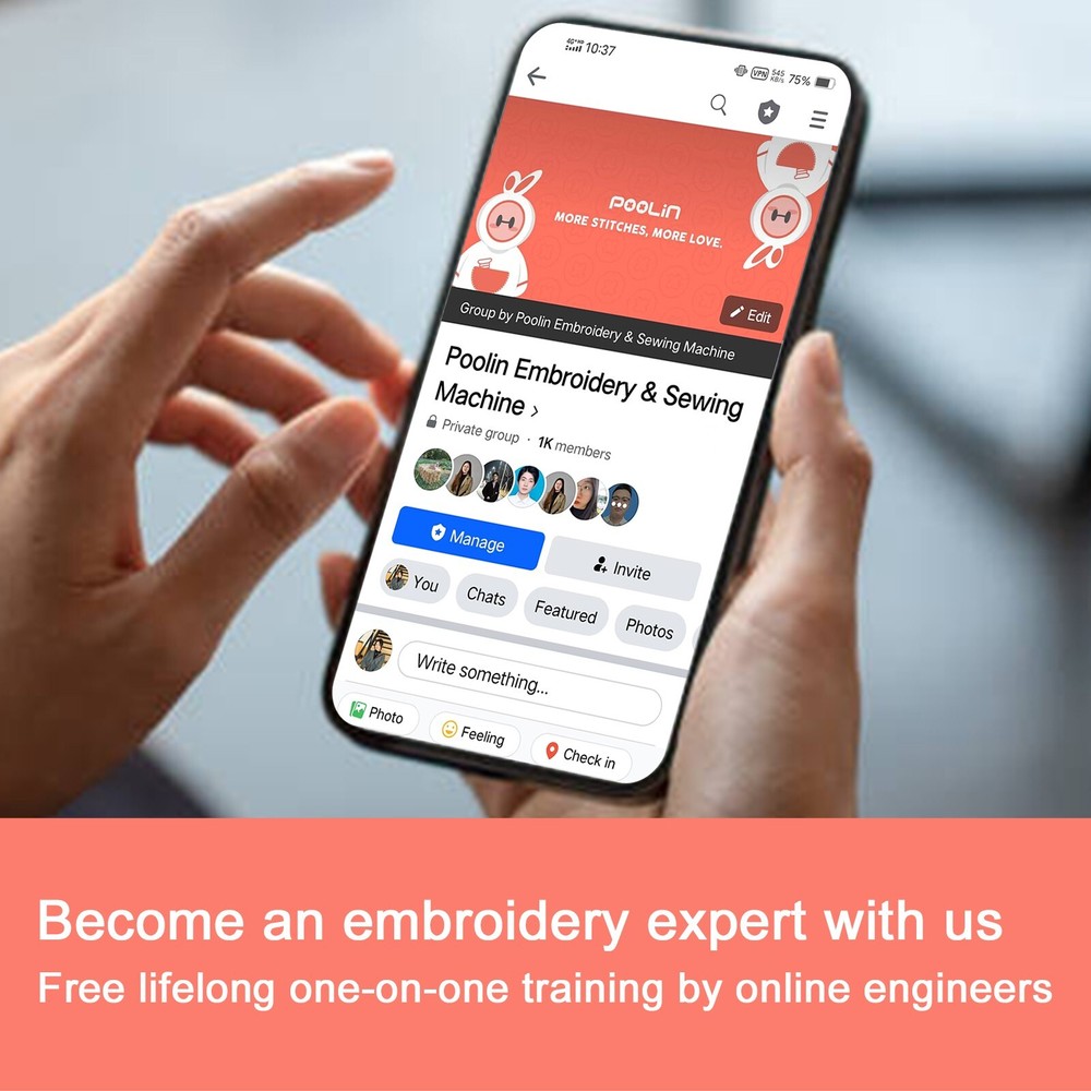 Poolin EOC05 4 x 9in Embroidery Machine Computerized 7in Large LCD Touch Screen