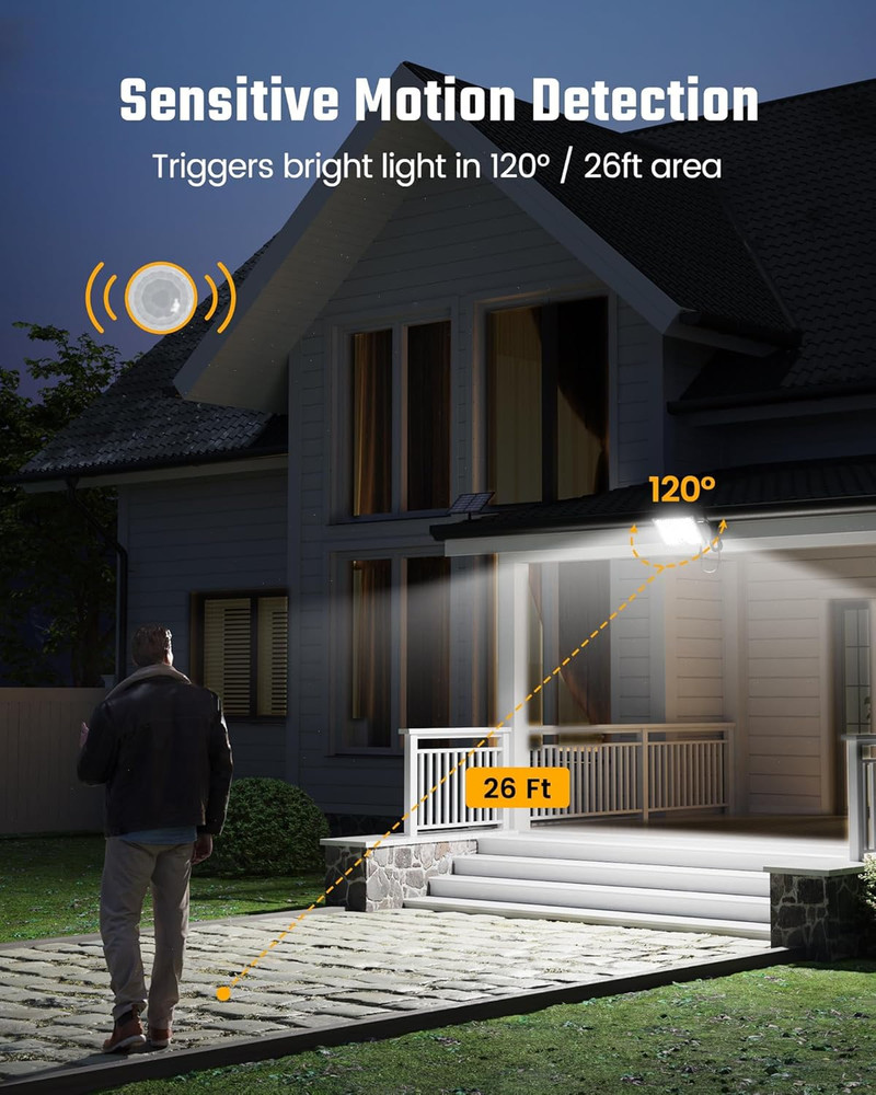 Solar Outside Lights with 113 LEDs 7000K, Motion Sensor, 2 Pack