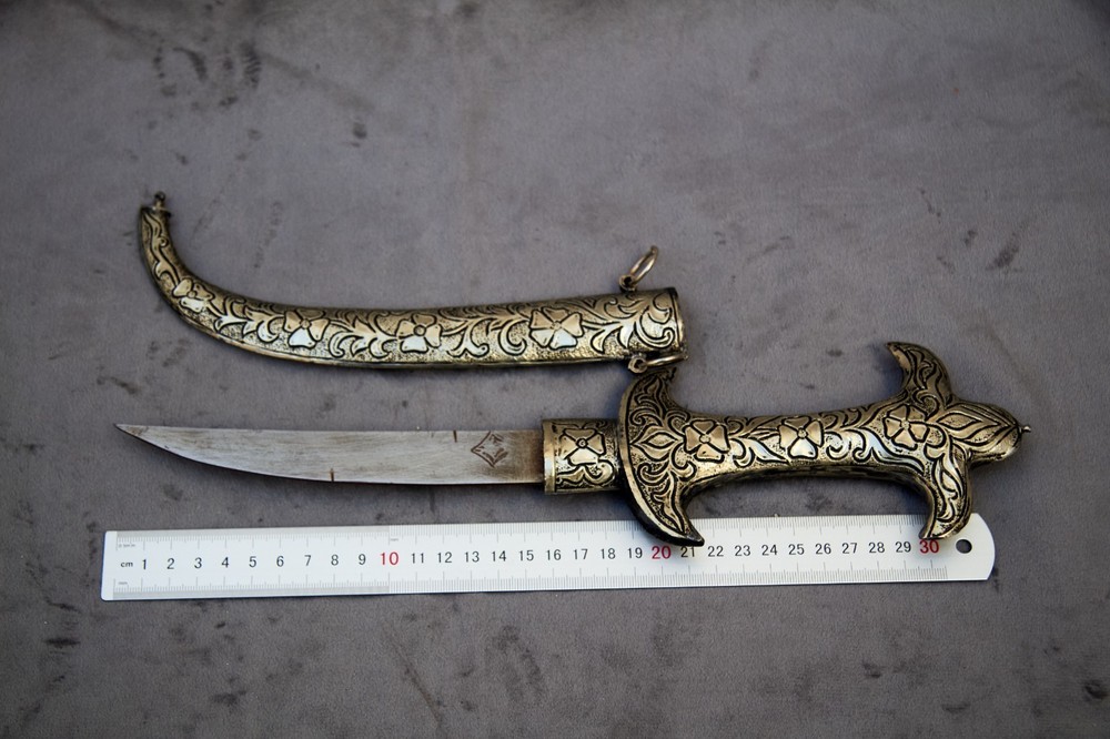 Vintage Handmade Khanjar Silver Plated Handle Engraved Dagger Decorated Knife