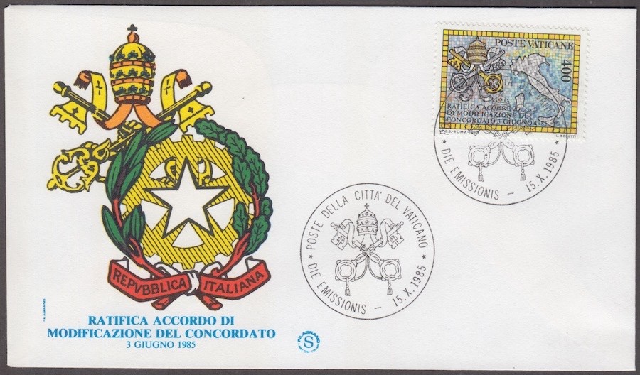 VATICAN Sc #765 FDC  CONCORDAT AGREEMENT RATIFICATION
