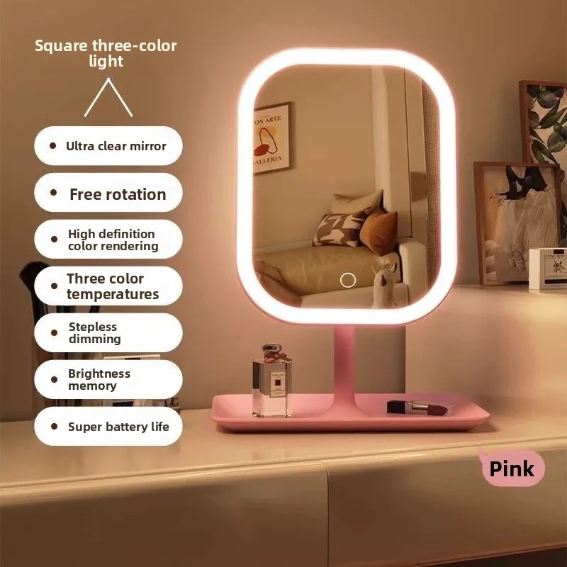 Desktop Vanity Mirror 3 Color Dimmable Light LED Makeup Light Touching Mirror Wo