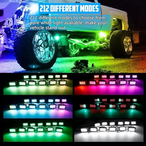 12 Pods Dream Chasing Color LED Rock Light with 212 Modes,Remote&APP Control
