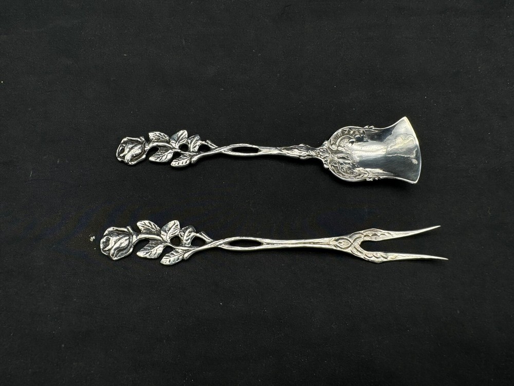 Vintage 800 Silver Rose Handle Spoon and Fork, 27 grams