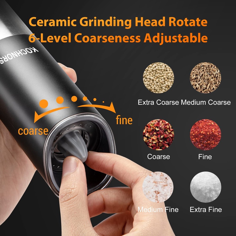 USB Rechargeable Pepper Grinder, Gravity Electric Pepper Grinder with 6 Level