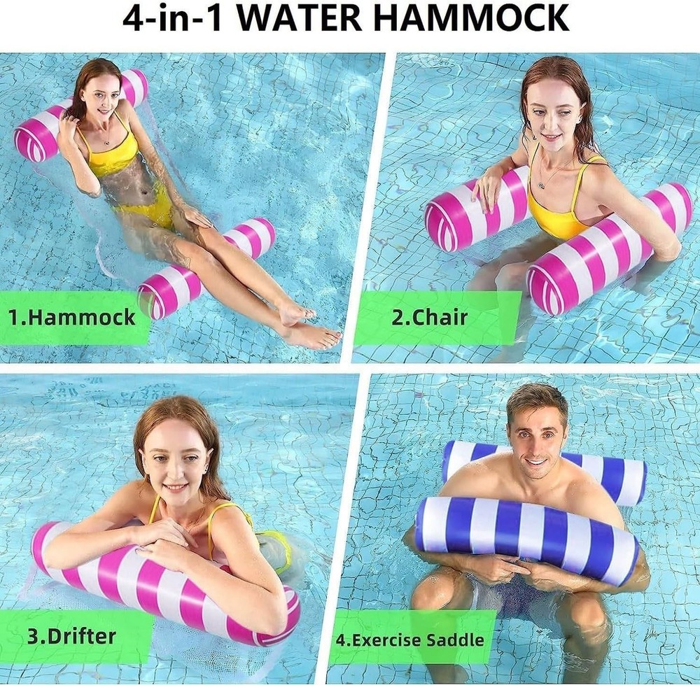 2-Pack Swimming Pool Float Hammock, Multi-Purpose Inflatable Hammock Pool Ham...