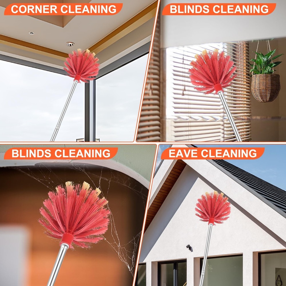Cobweb Duster with Extension Pole, 59" Adjustable Stainless Steel Pole, Washa...