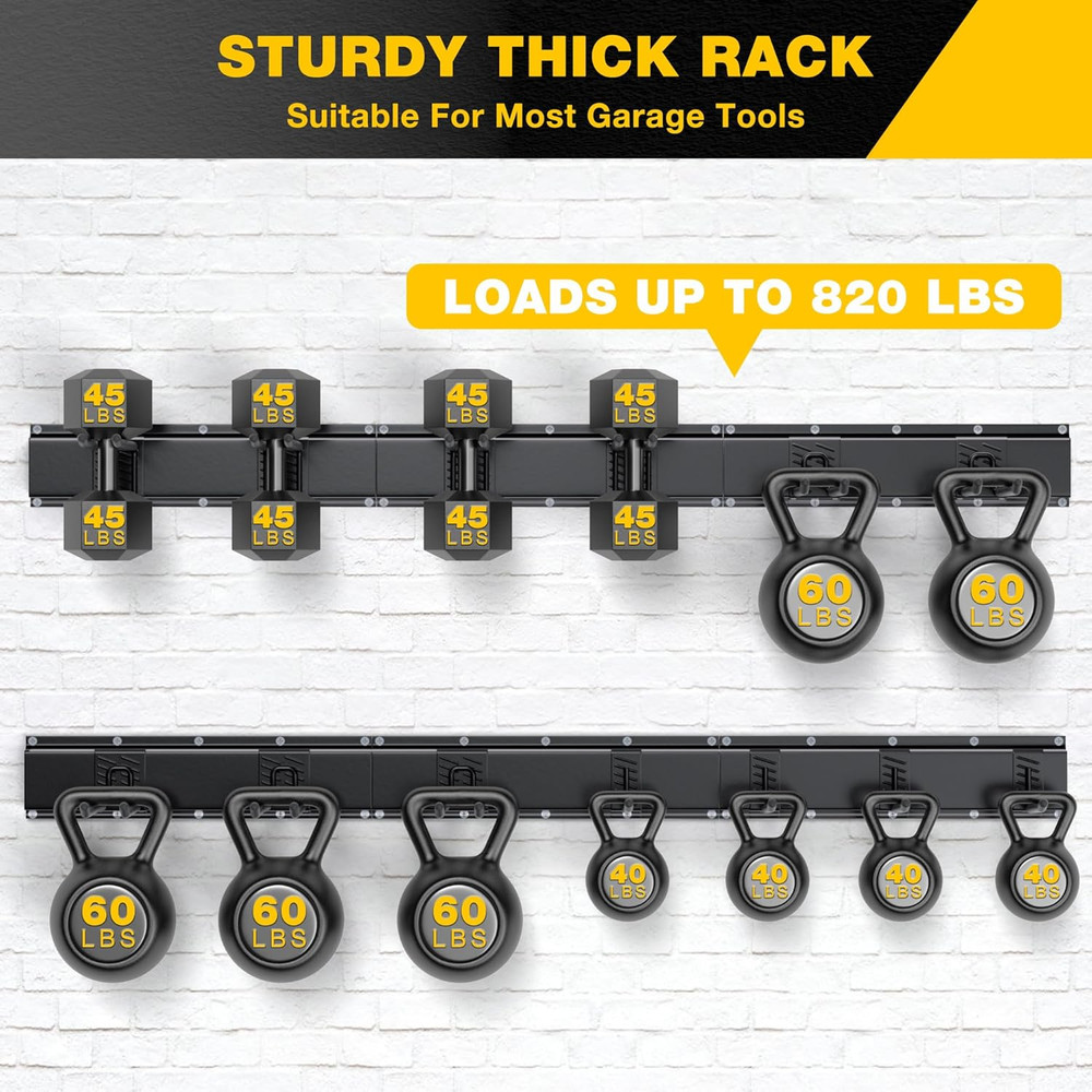 Heavy-Duty Garage Tool Organizer with 96" Rails & 13 Adjustable Hooks