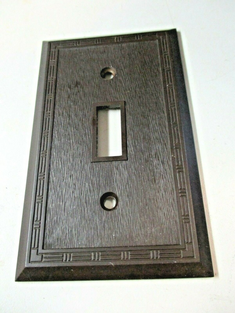 Snapit Dashed Fine Lines Brown Bakelite Textured Switch Wall Plate Cover Vtg MCM
