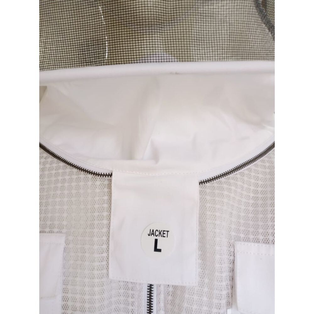 Full Ventilated Beekeeping Jacket 3 Layer Ultra Breeze Round Veil, White, L