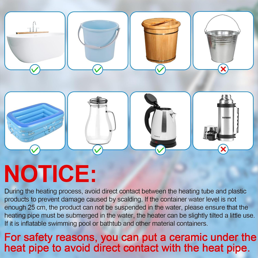 Portable Immersion Water Heater 1500W 110V Dual Voltage Portable Water Heater El