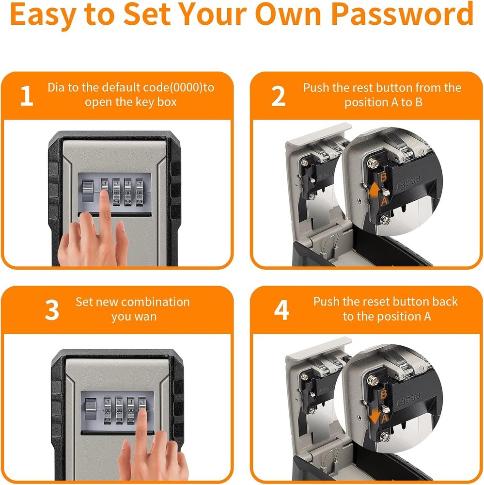 UPGRADE Extra Large Capacity Key Lock Box, Weatherproof Wall Mount Grey