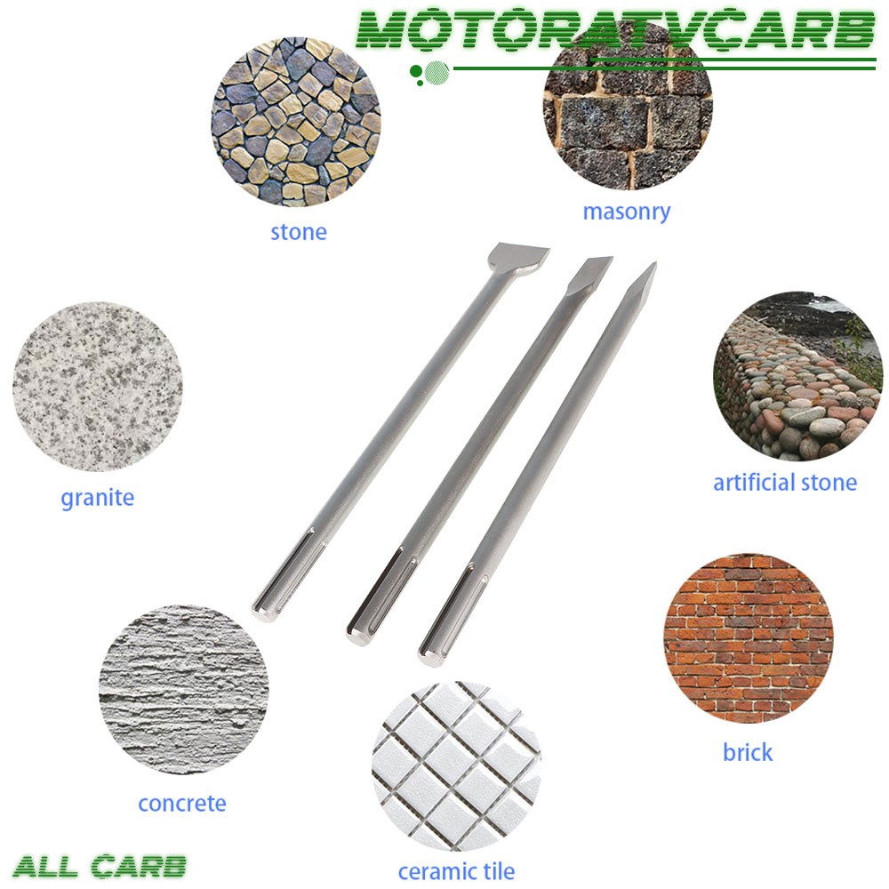 ALL-CARB 3 Pcs 16" SDS Max Bits Set Long-Point Chisel Scaling Chisel Flat Chisel