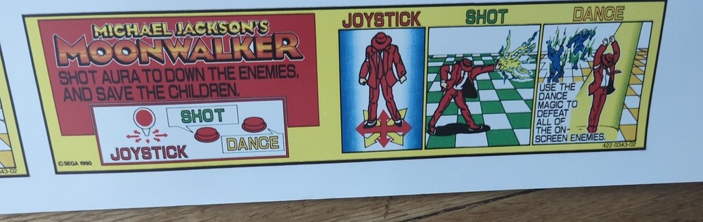 Moonwalker Arcade instruction decals vinal Sega