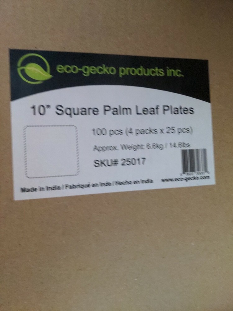 Eco-Gecko 10" SQUARE Palm Leaf plate / 100-ct case