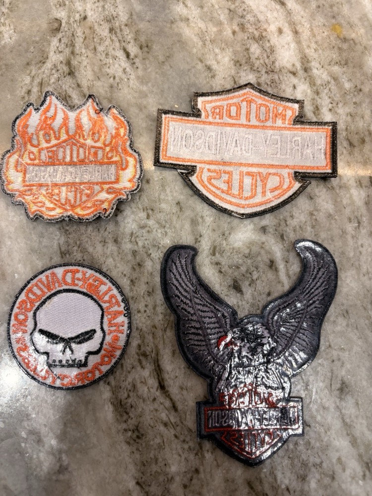 4pc Harley-Davidson Patch Bundle - Embroidered Biker Gear for Vest & Jackets