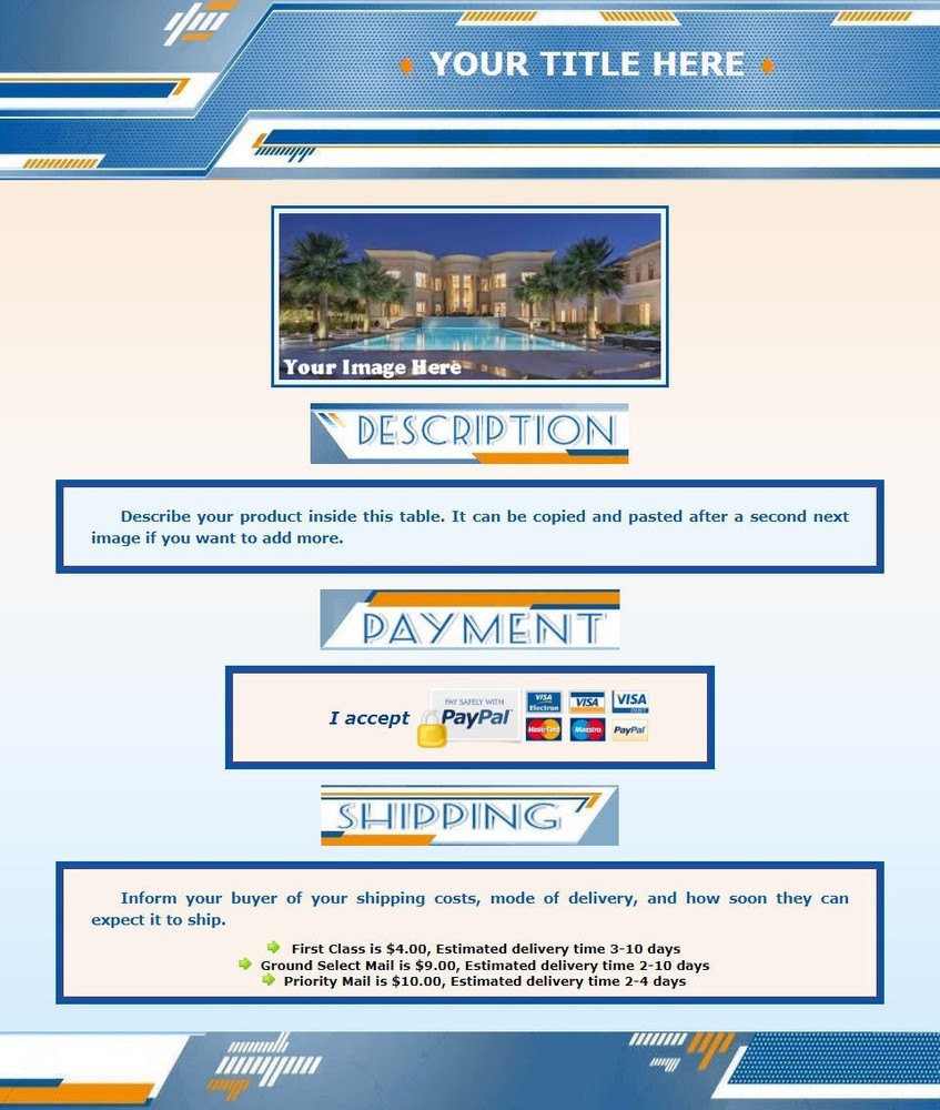 AUCTION TEMPLATE Modern Design Blue Bar Header - FREE SHIPPING