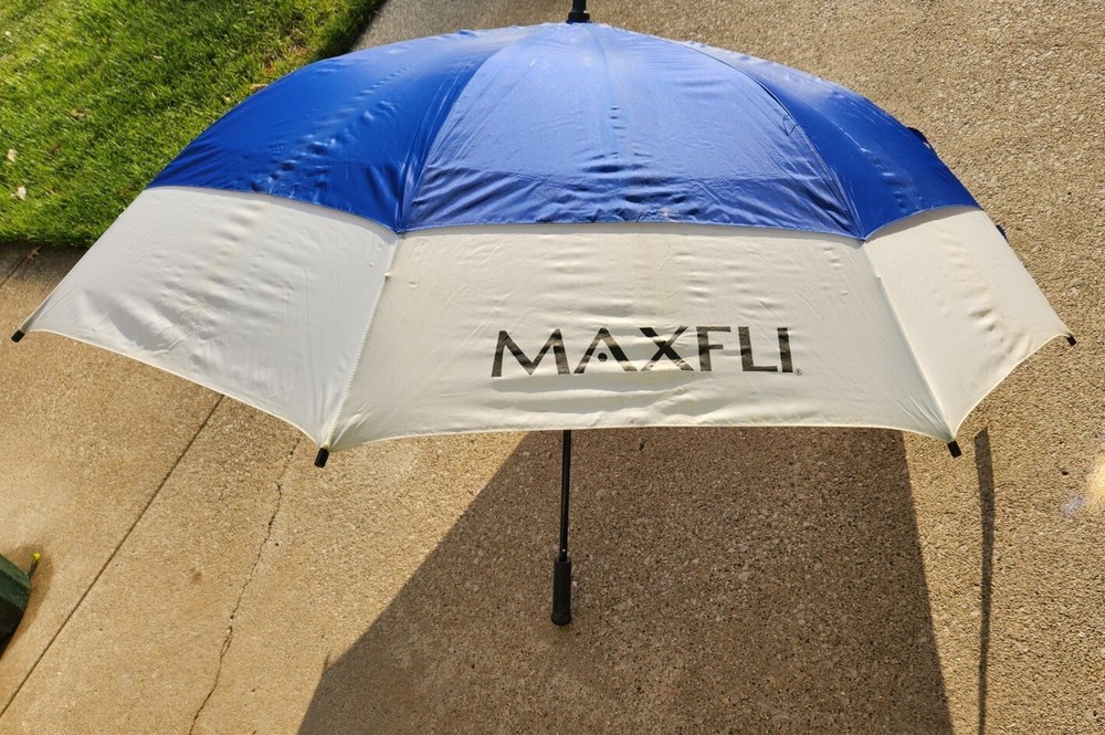 MAXFLI  Double Canopy Vented 57" Large Golf Umbrella Blue & White E&J VSOP Logo