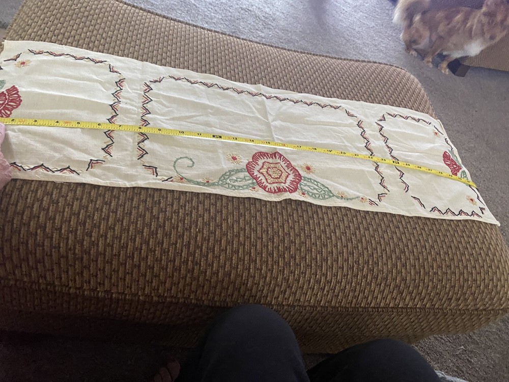 Embroidered Table Runner & Kitchen Wall Piece, Unfinished 2 Pc Linens Handmade