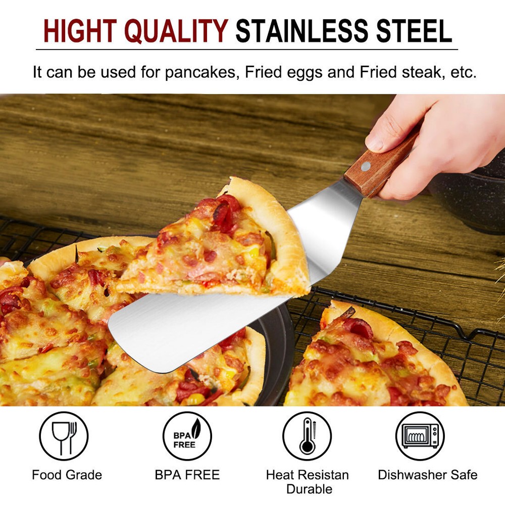 Griddle Spatula Cake Pizza Grill Spatula Baking Cutter Wooden Handle for Kitchen