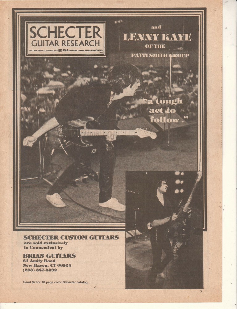 Patti Smith Group Lenny Kaye 1981 Ad- Schecter guitars Advertisement