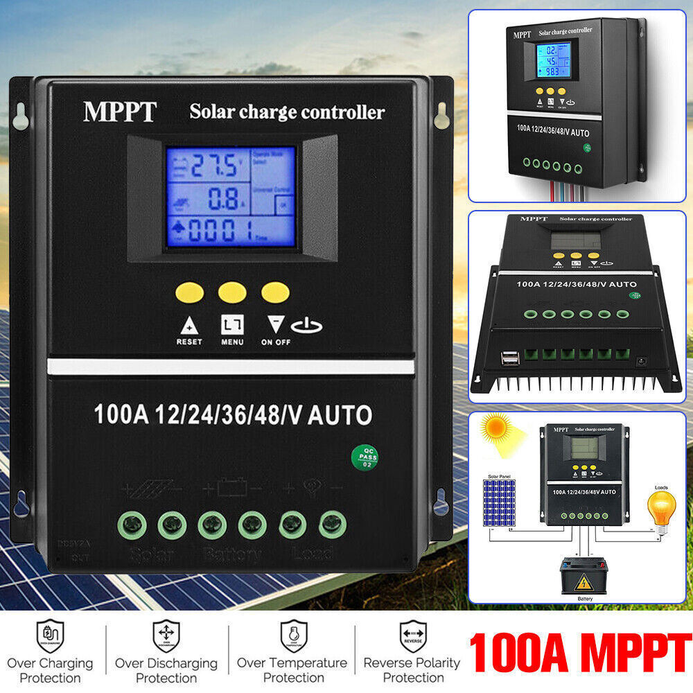 MPPT 12V/24V/36V/48V Solar ChargeController Tools 100A LCD Dual USB
