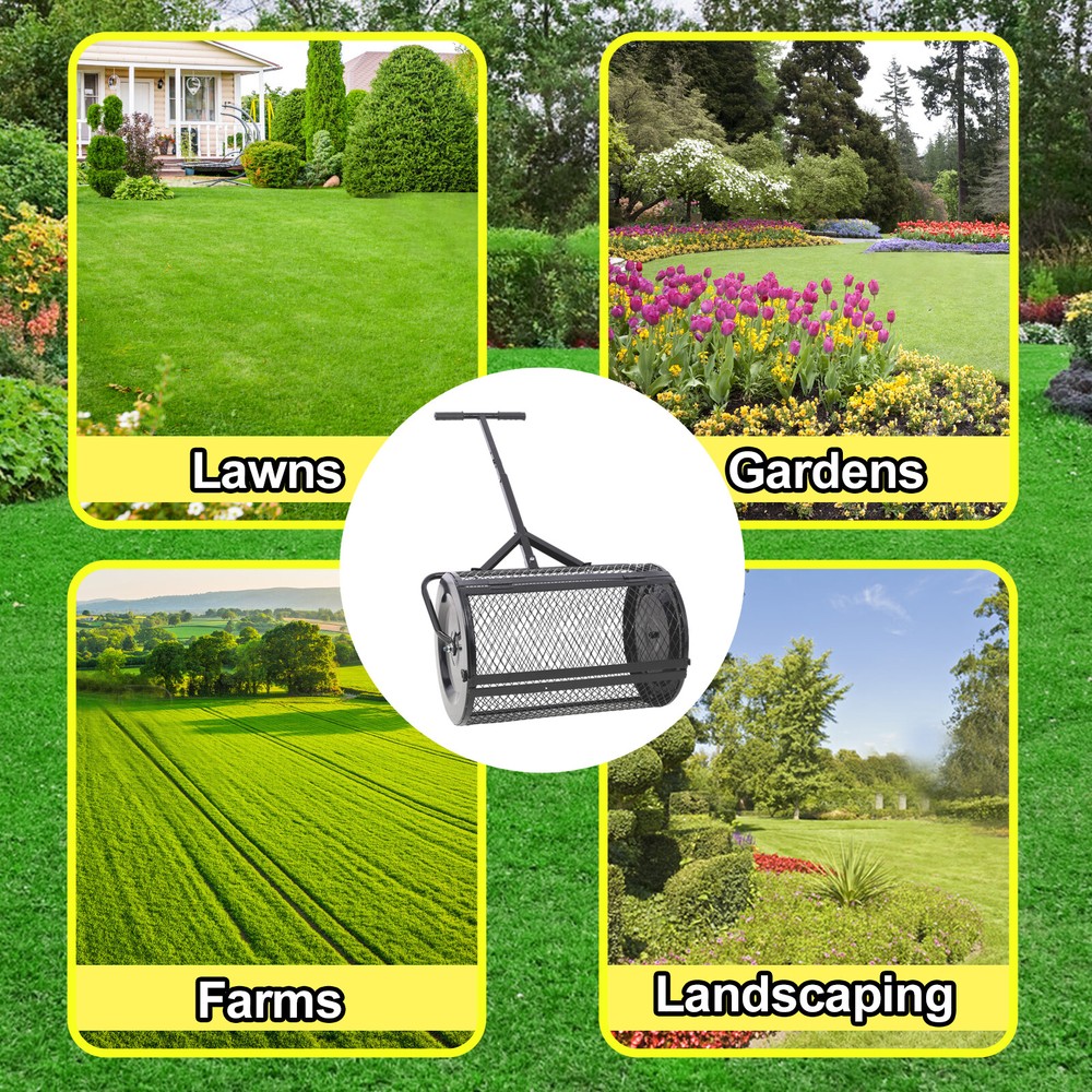 24-Inch Peat Moss Spreader, Metal Mesh Compost Spreader, T-Handle for Seeding