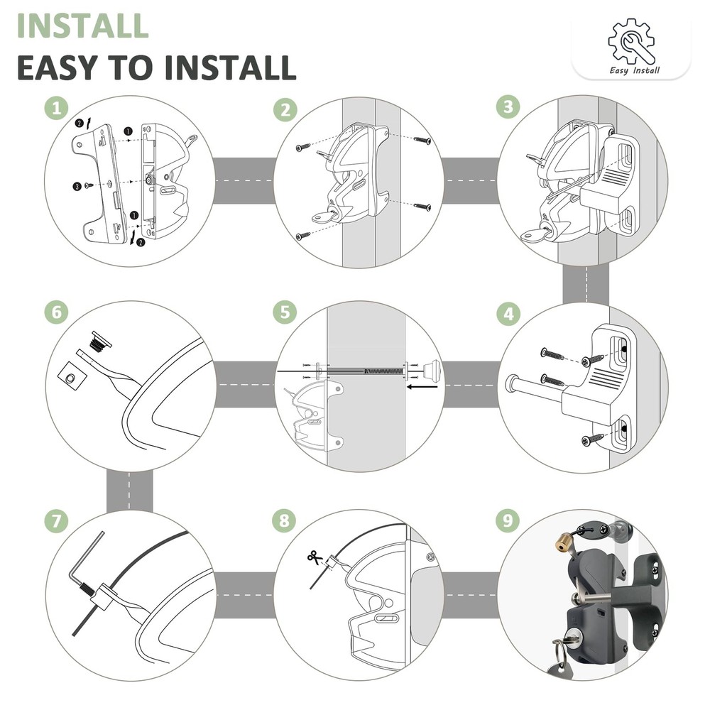 Gate Latch Door Latch with Pull Cable Opened Two-Sided Lockable Door Latch Du...