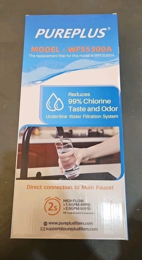 PurePlus Under Sink Water Filter 22000 Gallons 99.9% Chlorine Reduction WFS5300A
