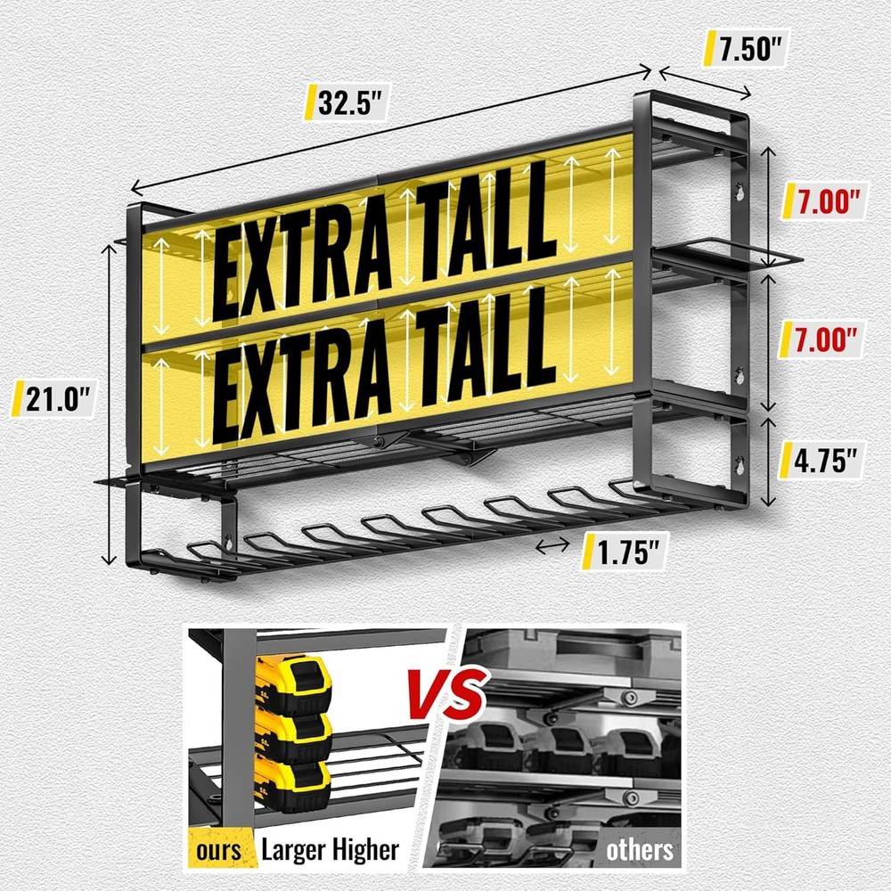 Large Power Tool Organizer Wall Mount 8 Drill Holder 4 Layer Metal Storage