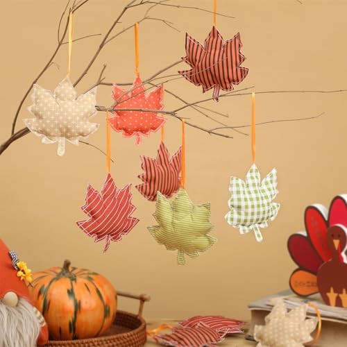 Fall Trees Ornaments, 3D Fabric Cotton Maple Leaf Hanging Ornament, 18Pcs Fall