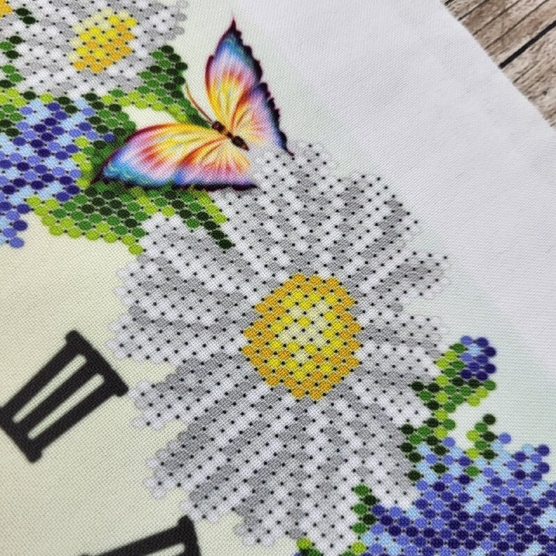 Clock Bead Embroidery Scheme on Canvas DIY Stamped Printed Pattern clock 006