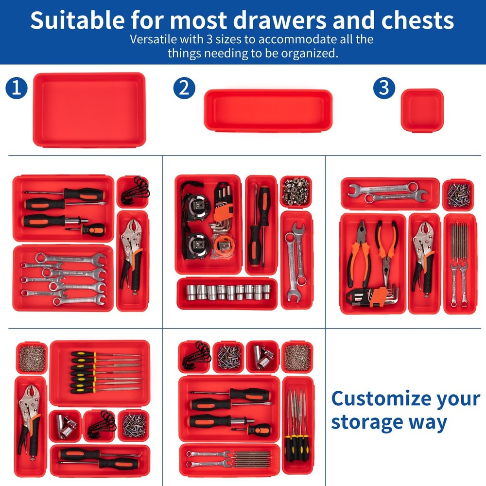 45 Pack Tool Box Organizer Tray Dividers, Toolbox 3 - Sizes, 45PCS - Red