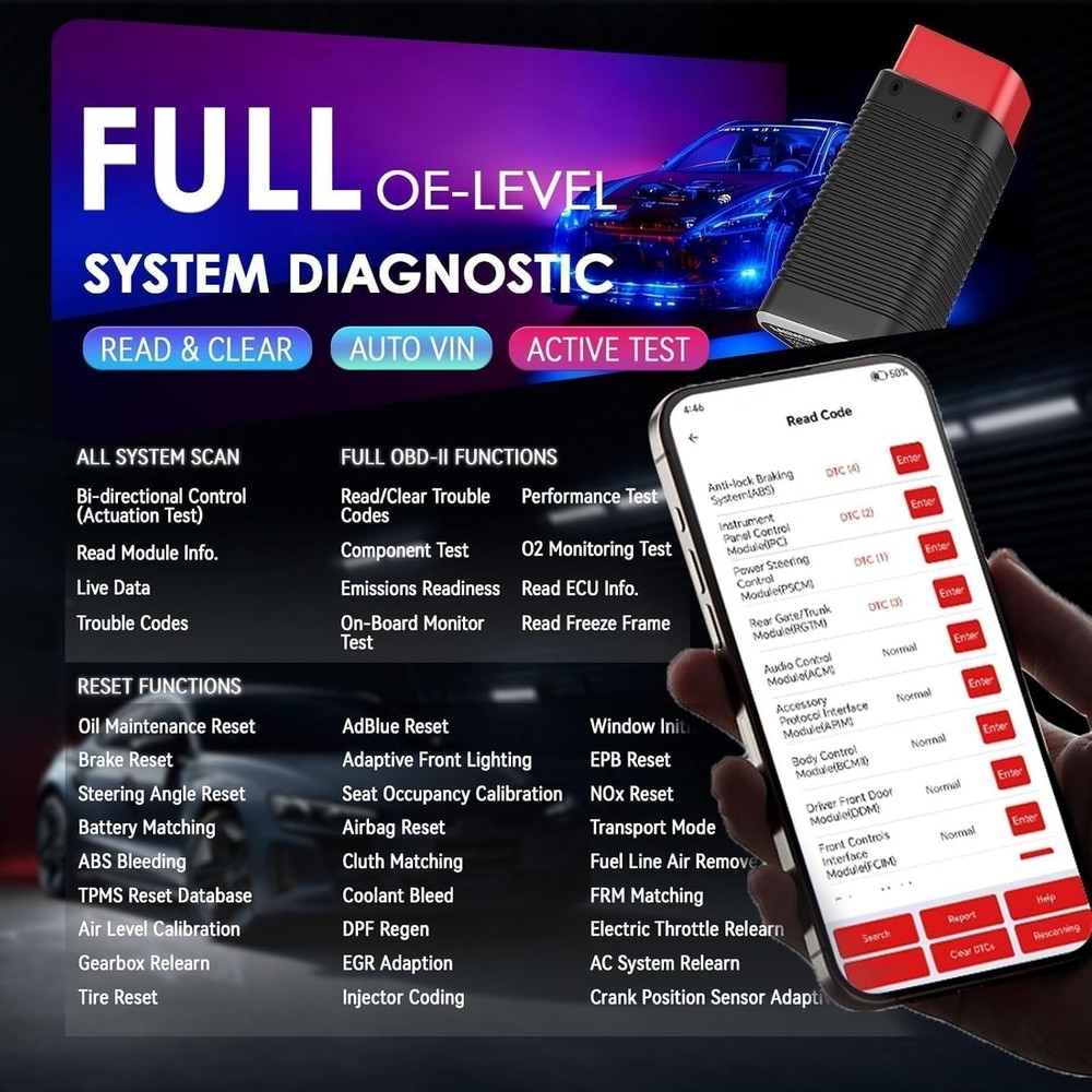 LAUNCH AIOBD Mini Bluetooth All System Diagnostic Tool OBD2 Scanner +36CM Cable*