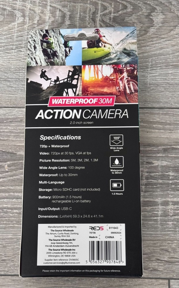 Red 5 Waterproof Action Camera - BRAND NEW & UNUSED - Complete Accessory Kit