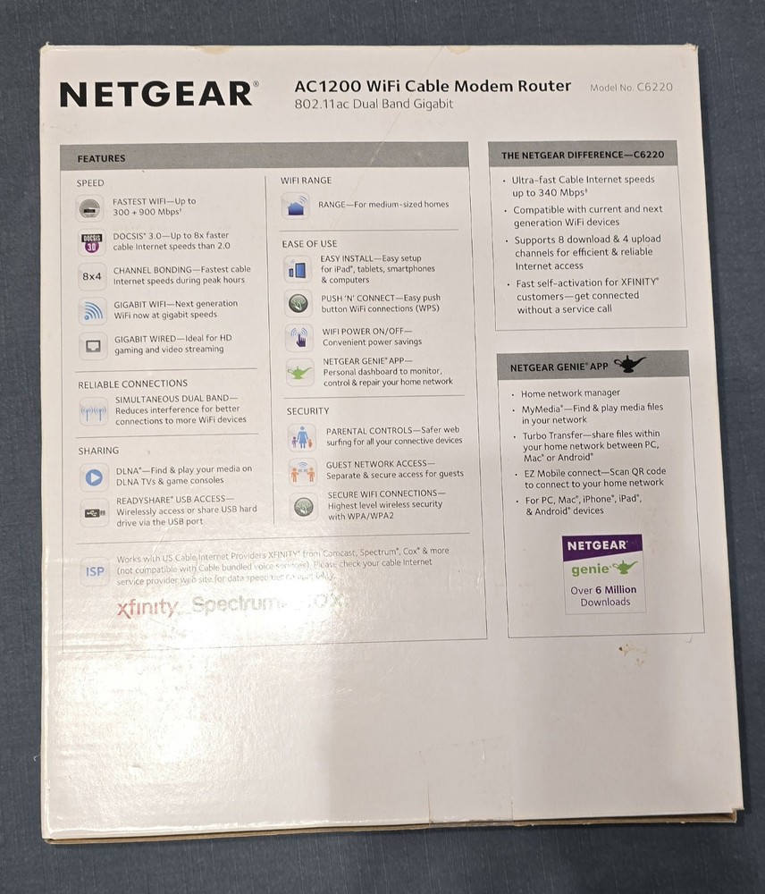 Netgear AC1200 WiFi Cable Modem Router (C6220)