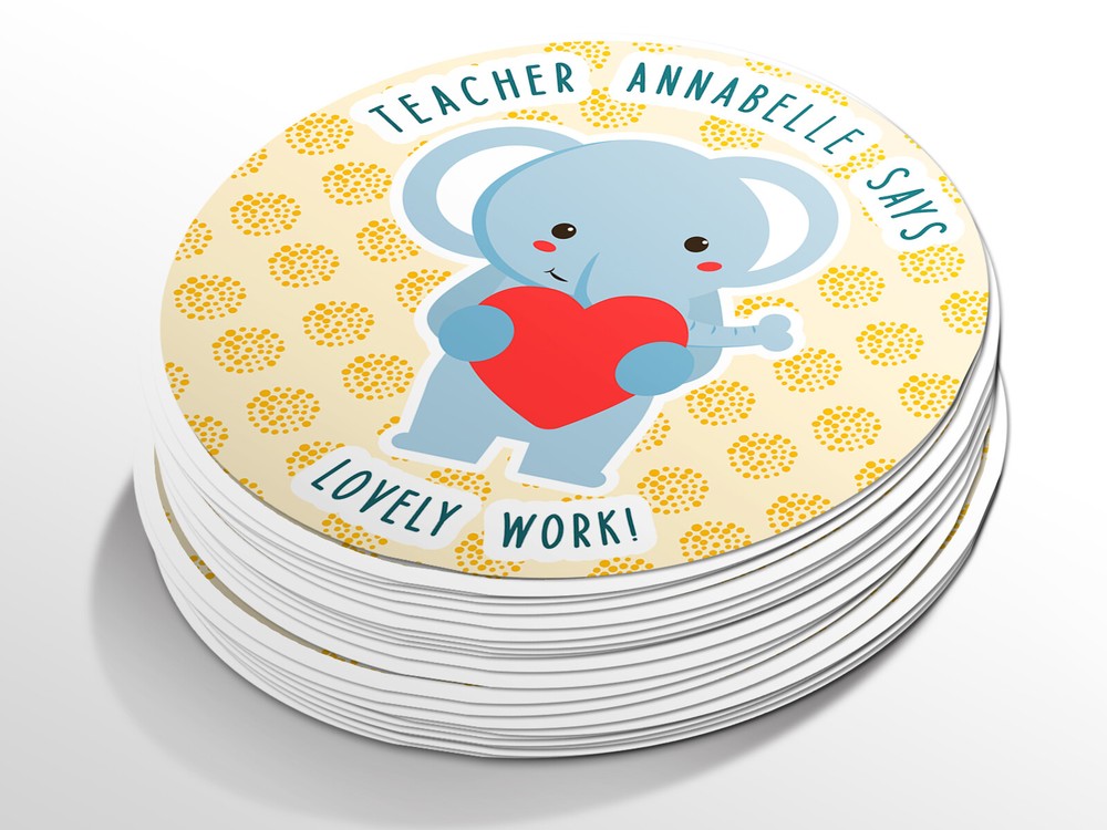 Personalised teacher round sticker labels, custom stickers