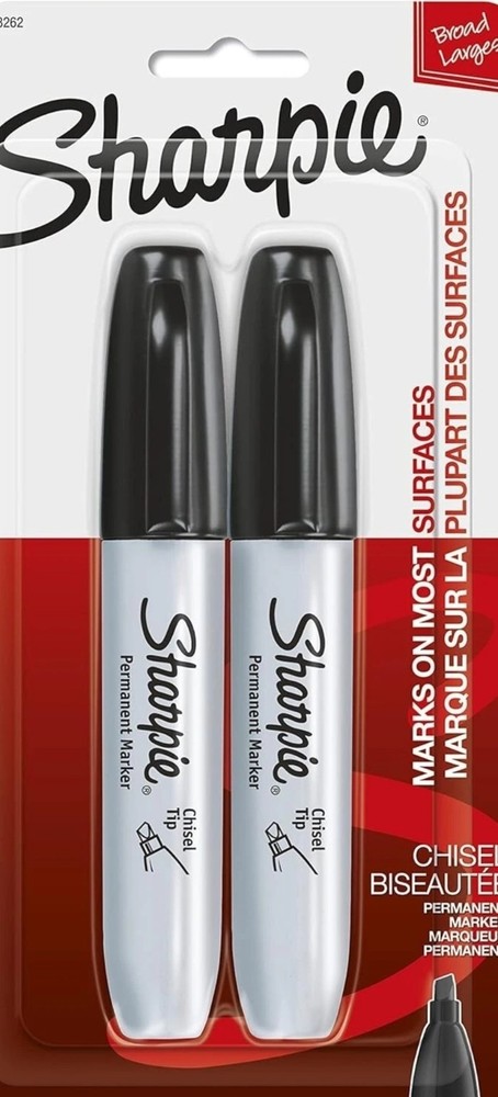 Sharpie Broad Tank Chisel Tip Black Permanent Marker. 2 Packs Bundle