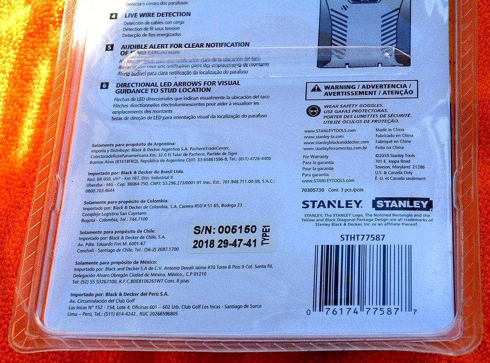 Stanley STHT77587 3/4” Depth Stud Sensor Yellow/Black Sealed STHT77587