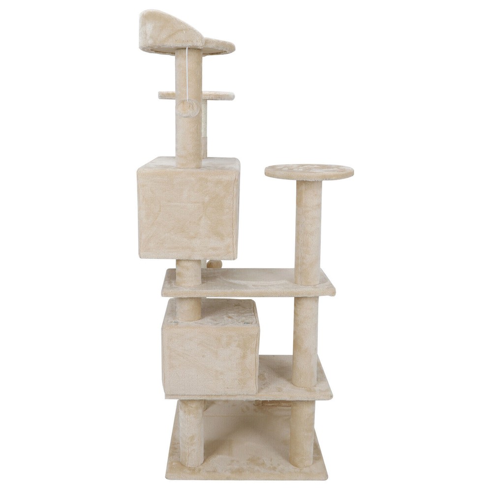 53" Beige Cat Tree Condo Tower Scratching Post Pet Play House Activity Have Fun