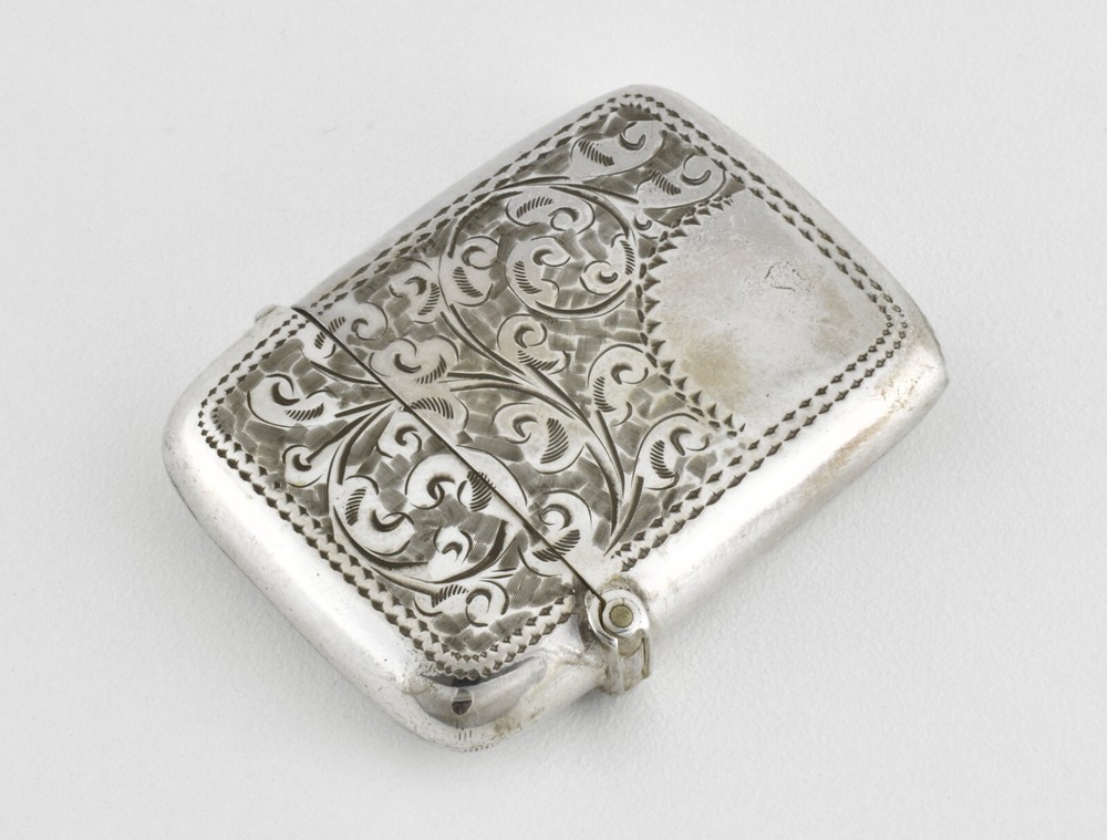Antique English Edwardian Solid Silver Vesta Case, Birmingham, 1904