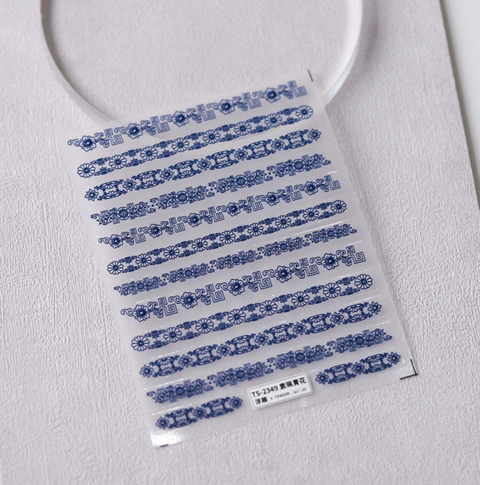 Blue Flower Pattern Nail Art Stickers