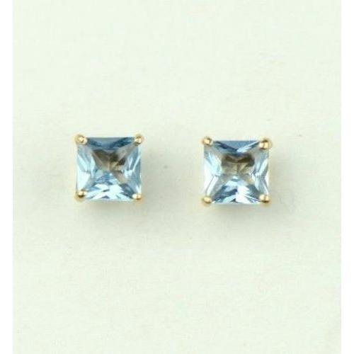14k Yellow Gold Solid Square Princess Cut Birthstone 4MM CZ Stud Earrings